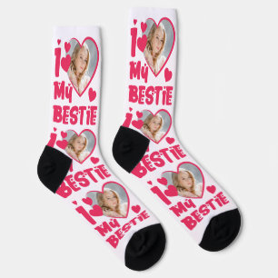 I Love My Bestie Heart Personalised Photo Socks