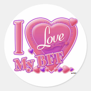 I Love My BFF pink/purple - hearts Classic Round Sticker