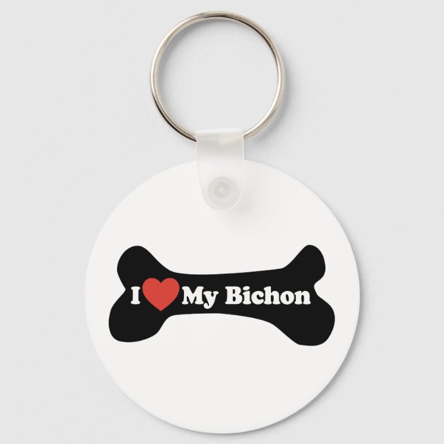 I Love My Bichon - Dog Bone Key Ring (Front)