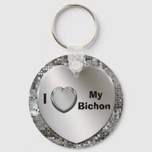 I Love My Bichon Heart Keychain