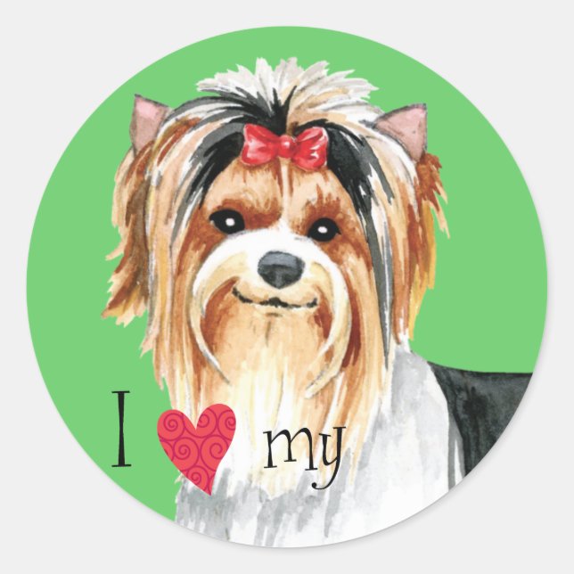 I Love my Biewer Terrier Classic Round Sticker (Front)