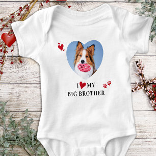 I Love My Big Brother Custom Heart Dog Photo Baby Bodysuit