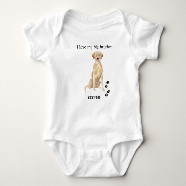 I Love My Big Brother Dog Name Yellow Lab Baby Baby Bodysuit (Front)