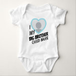 i Love my Big Brother double-sided photo and text Baby Bodysuit<br><div class="desc">i Love my Big Brother Cute Blue Boy Custom Photo and Text Baby Bodysuit featuring older sibling toddler photo into huge heart shape with blush pink borders and elegant glam glitter ribbon. The baby bodysuit is double-sided printed, front and back. On the back, there is a customisable typography saying "(your...</div>