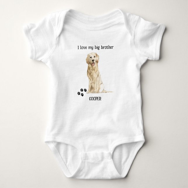 I Love My Big Brother Golden Retriever Dog Baby Bodysuit (Front)