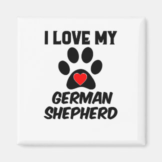 I Love My Big Paw Red Heart German Sheperd  Black Magnet