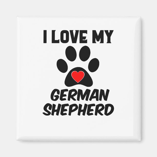 I Love My Big Paw Red Heart German Sheperd  Black Magnet (Front)