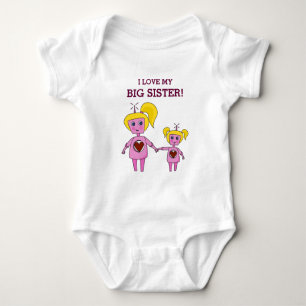 I Love My Big Sister Geek Pink Robot Baby Bodysuit