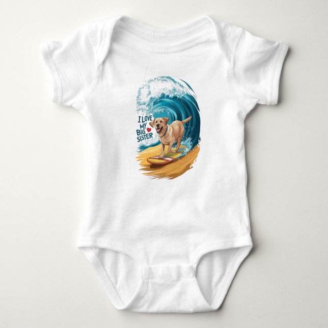 I Love My Big Sister with Labrador Retriever Baby Bodysuit (Front)