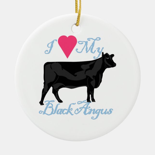 I Love My Black Angus Ceramic Tree Decoration (Front)