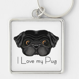 I Love My Black Pug Cute Black Pug and Love Quote Key Ring