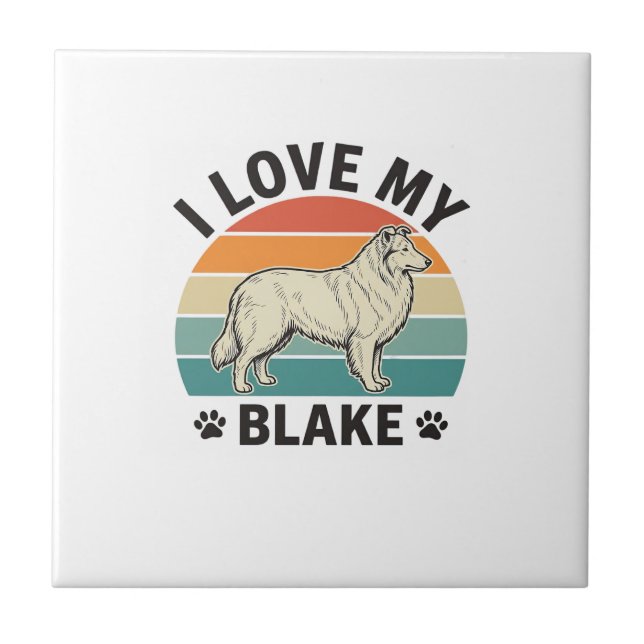 I Love My Blake Dog Retro Engraving Design_1 Ceramic Tile (Front)