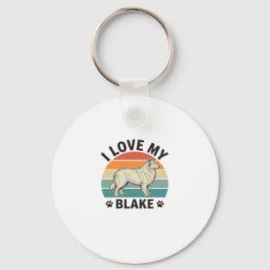 I Love My Blake Dog Retro Engraving Design_1 Key Ring