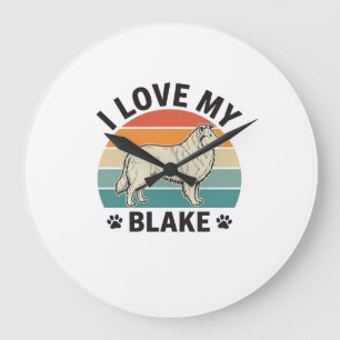 I Love My Blake Dog Retro Engraving Design_1 Large Clock