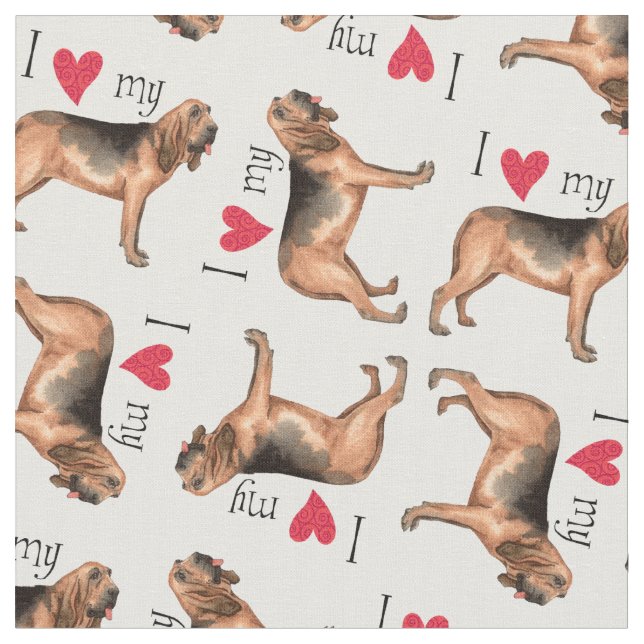 I Love my Bloodhound Fabric (Close Up)