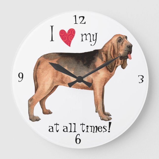 I Love my Bloodhound Large Clock (Front)