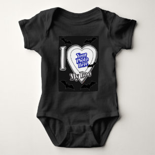 I Love My Boo With Your Photo With Bats Baby Bodysuit