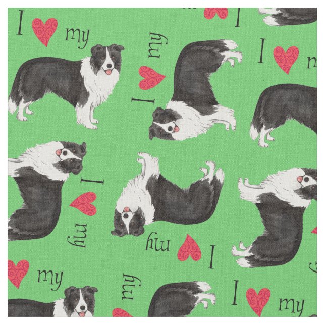 I Love my Border Collie Fabric (Close Up)
