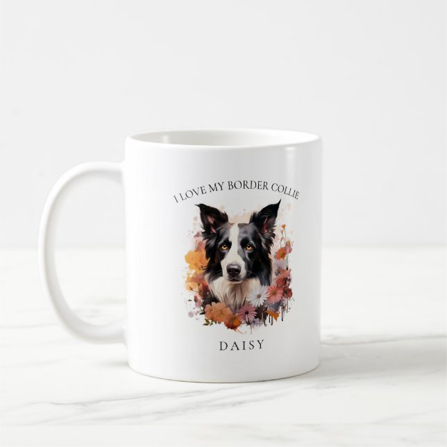 I Love My Border Collie Floral Portrait Coffee Mug (Left)