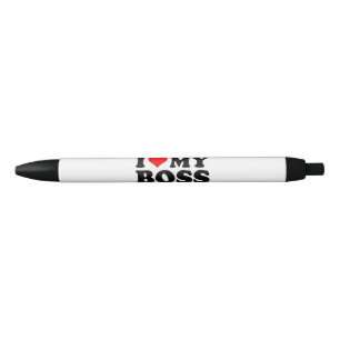 I Love My Boss Funny Red Heart Boss I Heart My Bos Black Ink Pen