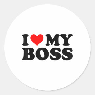 I Love My Boss Funny Red Heart Boss I Heart My Bos Classic Round Sticker