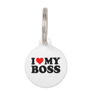 I Love My Boss Funny Red Heart Boss I Heart My Bos Pet Tag