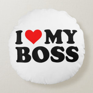 I Love My Boss Funny Red Heart Boss I Heart My Bos Round Cushion