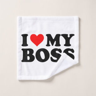 I Love My Boss Funny Red Heart Boss I Heart My Bos Wash Cloth