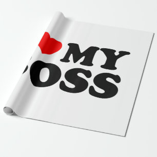 I Love My Boss Funny Red Heart Boss I Heart My Bos Wrapping Paper