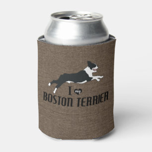 I Love my Boston Terrier Rustic Can Cooler