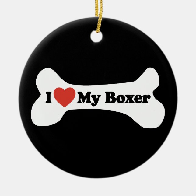 I Love My Boxer - Dog Bone Ceramic Tree Decoration (Front)