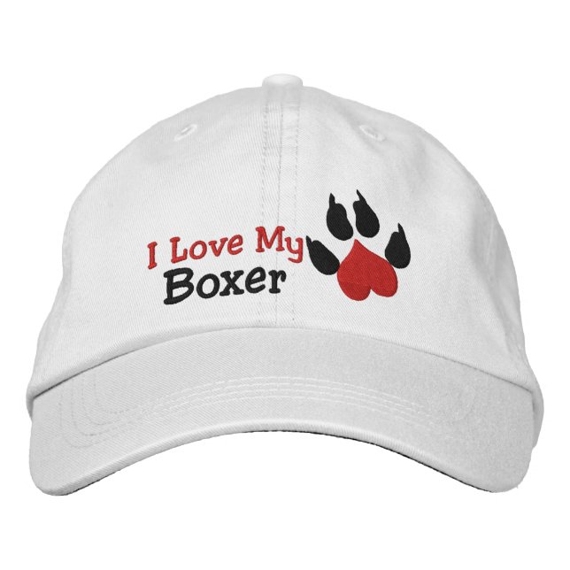 I Love My Boxer Dog Paw Print Embroidered Hat (Front)