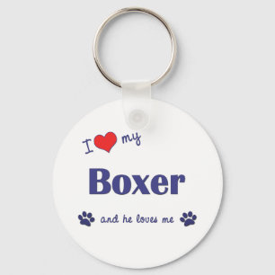 I Love My Boxer (Male Dog) Key Ring