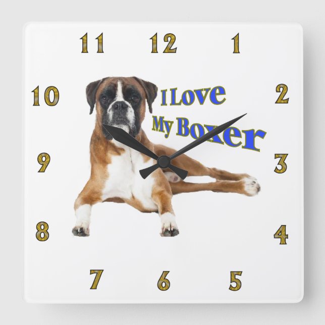 I Love my Boxer Square Wall Clock (Front)