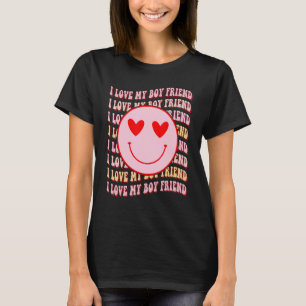 I love my boy friend  Happy Face Heart For Women T-Shirt
