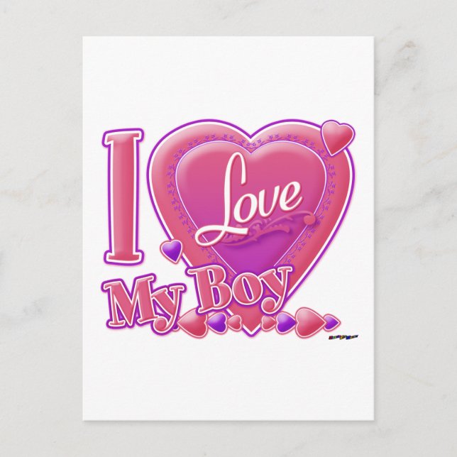 I Love My Boy pink/purple - heart Postcard (Front)