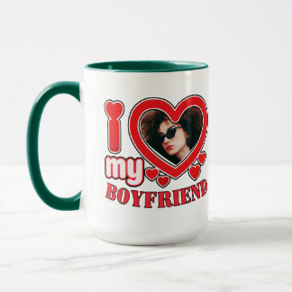 I Love My Boyfriend Custom Heart Photo Mug