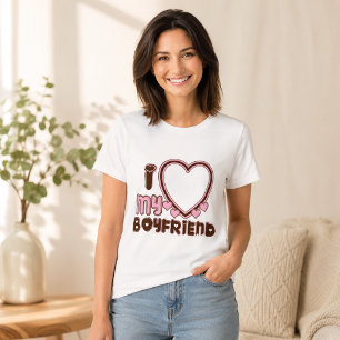 I Love My Boyfriend Custom Photo Heart Brown Pink T-Shirt