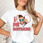 I Love My Boyfriend Custom T-Shirt<br><div class="desc">Cute retro font that says " I Love My BOYFRIEND"  - upload a photo for inside the heart (best to crop before upload). Retro colours can be changed in "Edit using Design Tool" section. ©Marisu Valencia</div>