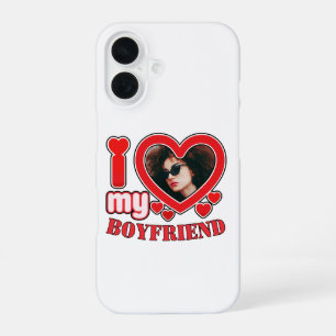 I Love My Boyfriend Custom Text And Photo iPhone 16 Case