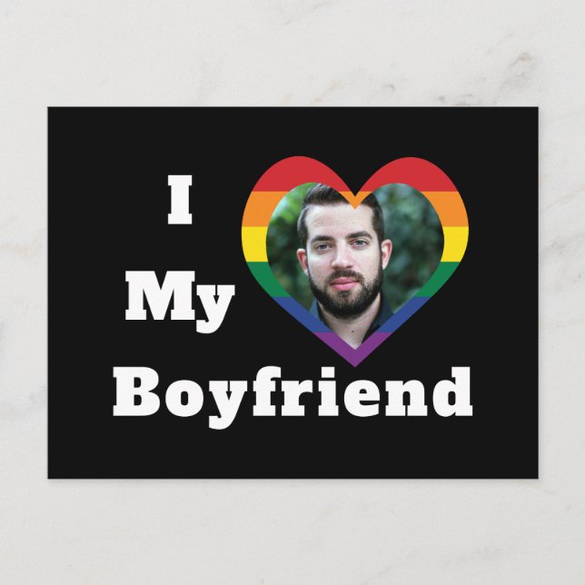 I Love My Boyfriend Gay Pride LGBTQ Custom Photo Postcard (Front)