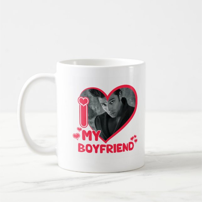 I Love My Boyfriend Heart Custom Photo Love Cute Coffee Mug (Left)