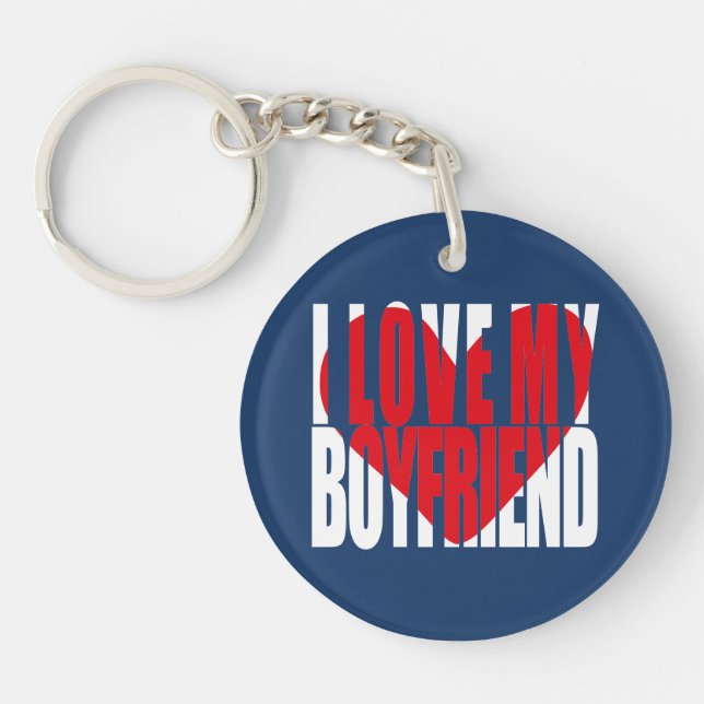 I Love My Boyfriend Heart Photo Personalised Key Ring (Front)