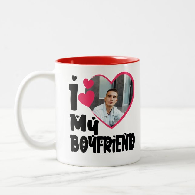 I Love My Boyfriend Personalised Photo Two-Tone Coffee Mug (Left)