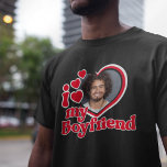 I Love My Boyfriend Photo Custom T-Shirt<br><div class="desc">Looking for a unique and romantic gift? Look no further than this custom I Love My Boyrfriend photo shirt! Simply upload a photo of yourself, and Zazzle will print it onto a shirt for you. This shirt is perfect for anniversaries, Valentine's Day, or any other special occasion. Order yours today!...</div>