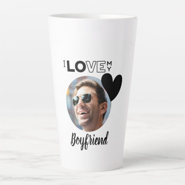I Love My BOYFRIEND Photo Gift Husband Fiance DAD Latte Mug (Front)