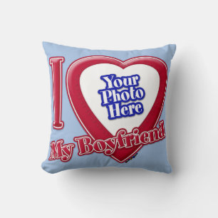 I Love My Boyfriend Photo Red Heart Baby Blue Cushion