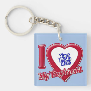 I Love My Boyfriend Photo Red Heart Baby Blue Key Ring