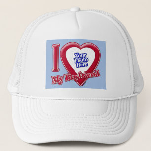 I Love My Boyfriend Photo Red Heart Baby Blue Trucker Hat