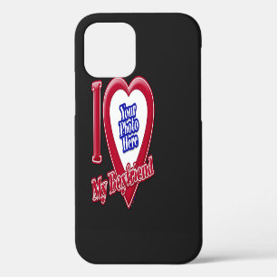 I Love My Boyfriend Photo Red Heart Black iPhone 12 Case